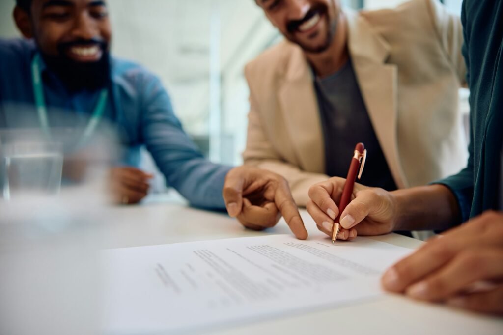 Signing a contract with insurance agent!